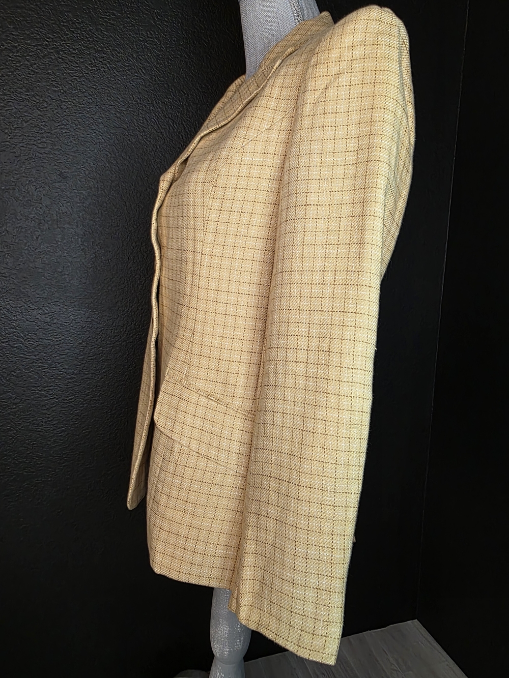 Vintage 1990s Jones New York Sz 4 Women's Beige Plaid Tailored Jacket - Picture 2 of 9